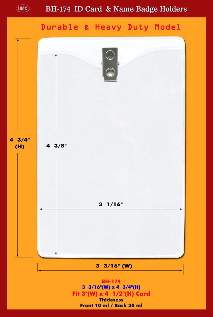 UMX Long-Wear and Heavy Duty 3(w)x4 1/2(h) id Name Badge Holder Supply
