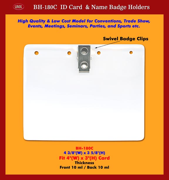 UMX Trade Show Badge Holders, Name Badge Holders, ID Holders with Swivel Badge
Clips