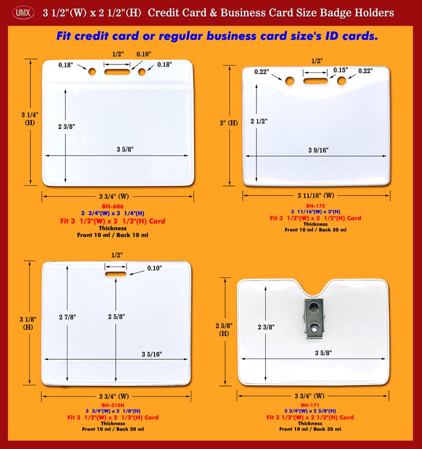 UMX Credit card or Business Card Size ID holders and Name Badge Holder Supply