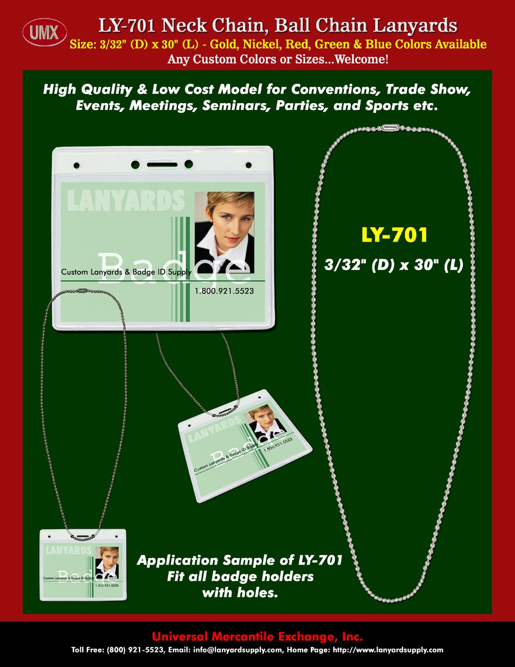 UMX Ball Chain and Neck Chain Lanyards Supply For Conventions, Events, Meetings or